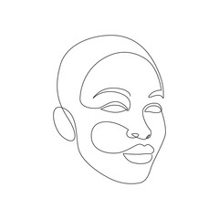 Wall Mural - Beautiful Women face in one line drawing style. Minimalistic modern female head for logo, emblem, print, poster and card. Simple Vector illustration