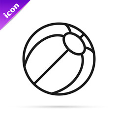 Sticker - Black line Beach ball icon isolated on white background. Vector