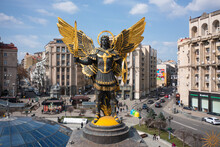  Statue Of Saint Michael The Archangel, Patron Of Kyiv In Independence Square.