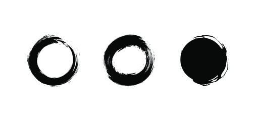 Vector Set of Grunge Black Circles, Japanese Brushes Collection, Isolated, Decorative Elements.
