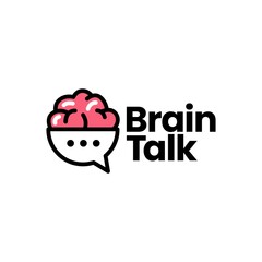 brain talk chat bubble think logo vector icon illustration