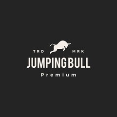 Sticker - jumping bull hipster vintage logo vector icon illustration