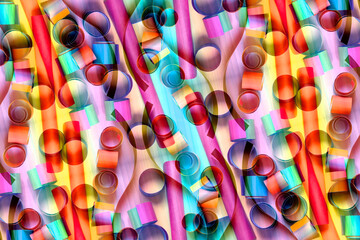 Wall Mural - Abstract kaleidoscopic blend pattern of rolled color paper sheets and paper strips