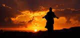 Fototapeta  - Jezus zmartwychwstały o wschodzie słońca