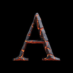 3d letter made of rock and lava for movie or game logo