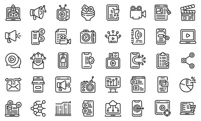 Sticker - Social media marketing icons set. Outline set of social media marketing vector icons for web design isolated on white background