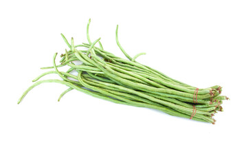 Wall Mural - Fresh string beans bundle in a bundle isolated on white background.