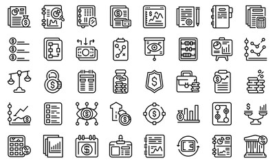 Wall Mural - Financial planning icons set. Outline set of financial planning vector icons for web design isolated on white background