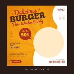 Wall Mural - Delicious burger social media promotion banner template