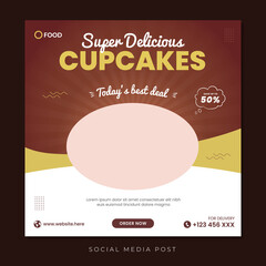 Wall Mural - Delicious cupcake social media promotion banner template