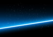 Abstract space background - shining blue light on black background with stars - vector