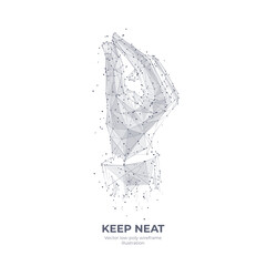 Poster - Digital 3d hand holding something tiny. Keep neat, hand gesture concept. Abstract vector human wrist, palm isolated in white. Low poly sketch drawn wireframe with connected dots, lines and triangles 