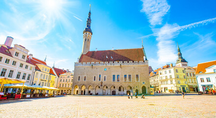Fototapete - Tallinn Hall Square and old town panorama, Estonia
