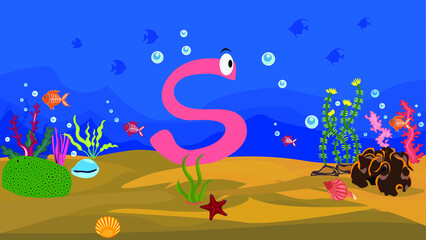 Cartoon Illustration of funny capital letter with colourful background	