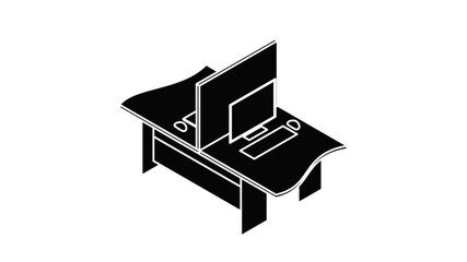 Poster - Double office table icon animation isometric black object on white background