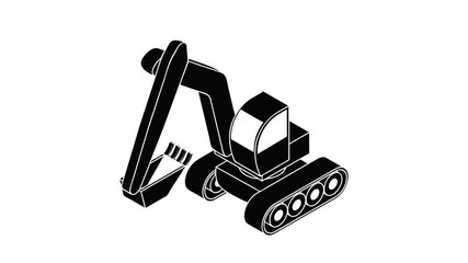 Poster - Excavator icon animation isometric black object on white background