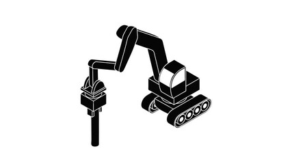 Poster - Medium drill truck icon animation isometric black object on white background