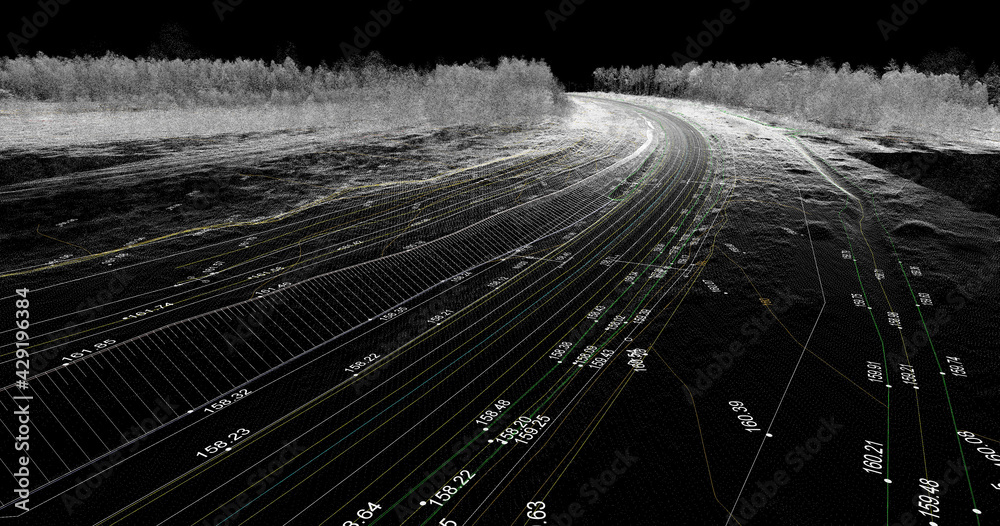 Digital terrain model obtained from lidar scanning results (BIM DTM) - obrazy, fototapety, plakaty 