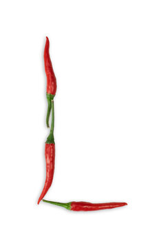 Font made of hot red chili pepper isolated on white - letter L