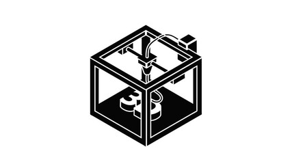Poster - three d printer icon animation isometric black object on white background