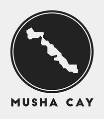 Musha Cay icon. Round logo with island map and title. Stylish Musha Cay badge with map. Vector illustration.