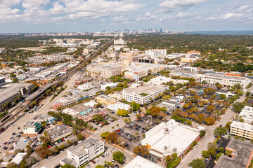 Wall Mural - South Miami sunset Place facing towards downtown district shot with aerial drone