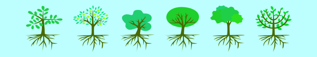set of tree root cartoon icon design template with various models. vector illustration isolated on b