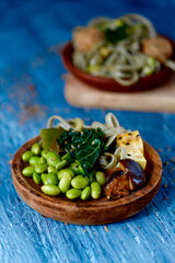 Canvas Print - vegan dishes on a blue rustic table