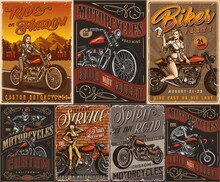 Motorcycle Vintage Colorful Posters Set