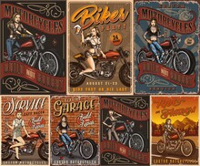 Motorcycles And Pretty Women Vintage Posters