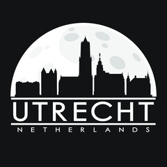 Utrecht Netherlands Skyline City Flat Silhouette Design Background Illustration.