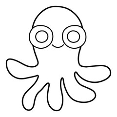 Wall Mural - Cute linear octopus hand-drawn isolated on white stock vector illustration. Simple cartoon octopus coloring page for kids printable activity page. Funny doodle undersea animal black outline on white