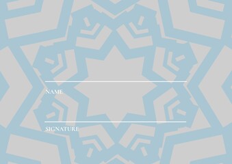 Poster - Composition of name and signature text with white lines and copy space on blue star pattern