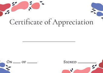 Poster - Certificate of appreciation text with black lines and copy space with red and blue pattern on white