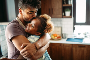 Wall Mural - portrait of happy father and his daughter. fun, love, happiness at home