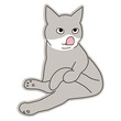 © JumsiCat - 尻尾を持って舌を出している白黒猫の全身イラスト