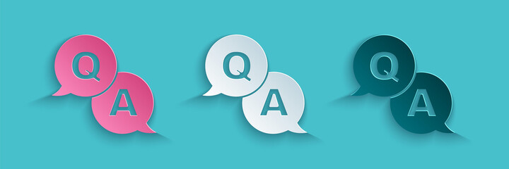 Poster - paper cut speech bubbles with question and answer icon isolated on blue background. q and a symbol. 