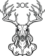 Wall Mural - Horned god Cernunnos . Mysticism, esoteric, paganism, occultism. Vector illustration isolated on a white background.