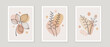 © passionart - Abstract one line art leaf. Botanical prints boho vector set for wall art . Bohemian style with line art foliage. Minimalist abstract plant branch art boho design for cover, poster