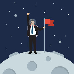 Canvas Print - businessman astronaut landing on moon holding flag