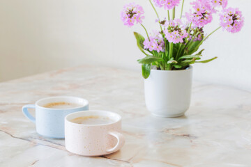 Wall Mural - cup of coffee on marble table