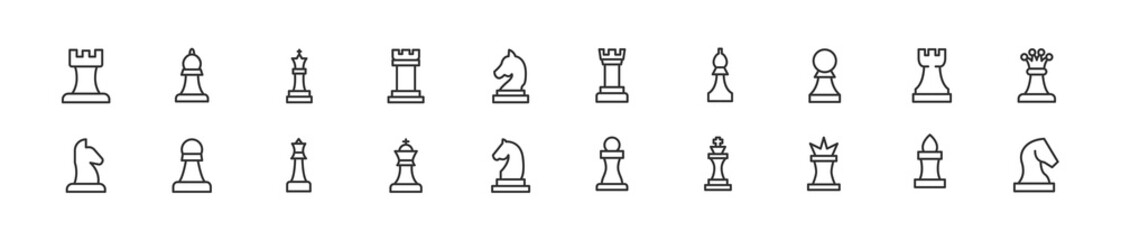 Poster - Vector set of chess thin line icons.