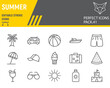 Summer line icon set, beach collection, vector graphics, logo illustrations, travel vector icons, summer signs, outline pictograms, editable stroke