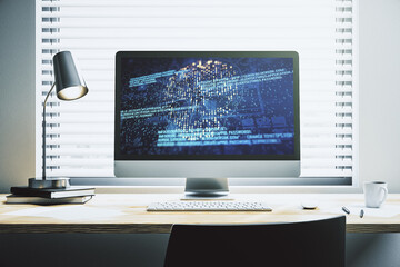 Poster - Creative code skull sketch on modern laptop monitor, theft of personal data and malware concept. 3D Rendering