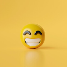 Smile Emoji Icons On Yellow Background, 3d Illustration