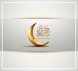 Wall Mural - Ramadan Design vector with calligraphy and moon golden color isolated on white background