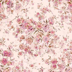   Watercolor seamless hand drawn pattern with beautiful wildflowers