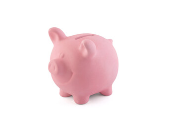 Canvas Print - Happy pink piggy bank isolated on white with clipping path