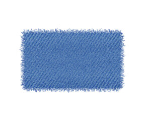 denim rectangle shape. torn jean patch. vector realistic illustration on white background.