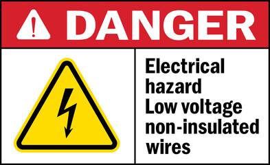 Wall Mural - Electrical hazard low voltage non-insulated wires danger sign. Safety signs and symbols.